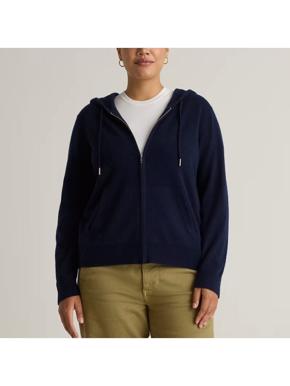 Quince Cashmere Zip Hoodie in True Navy, Size Large